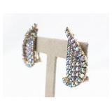 Half Heart Rhinestone Gold Tone Base Metal Clip-On Earrings .