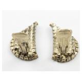 Half Heart Rhinestone Gold Tone Base Metal Clip-On Earrings .