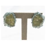 Blue & Green Faux Crystal Base Metal Clip-On Earrings .