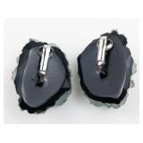 Blue & Green Faux Crystal Base Metal Clip-On Earrings .