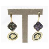 Abalone Coin Drop Vermeil (Sterling Silver) French Wire Dangle Earrings .