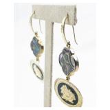 Abalone Coin Drop Vermeil (Sterling Silver) French Wire Dangle Earrings .