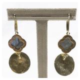 Abalone Coin Drop Vermeil (Sterling Silver) French Wire Dangle Earrings .