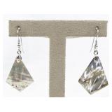 Abalone Shell Silver Tone Base Metal French Wire Dangle Earrings .