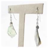 Abalone Shell Silver Tone Base Metal French Wire Dangle Earrings .
