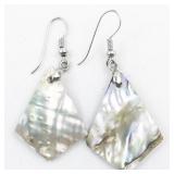 Abalone Shell Silver Tone Base Metal French Wire Dangle Earrings .