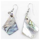Abalone Shell Silver Tone Base Metal French Wire Dangle Earrings .
