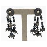 Beaded Animal Two-Tone base Metal Dangle Earrings .