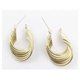 Polished Twisted Gold Plated hinged Wire Hoop Earrings.