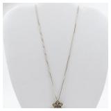 Pink Crystal Accented Flower Rose Plated Sterling Silver Pendant Necklace .