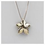 Pink Crystal Accented Flower Rose Plated Sterling Silver Pendant Necklace .