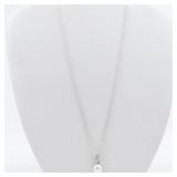 Pearl & CZ Sterling Silver Pendant Necklace .