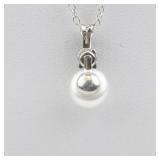 Pearl & CZ Sterling Silver Pendant Necklace .
