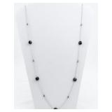 Black Spinel? & Marcasite Sterling Silver Station Necklace.