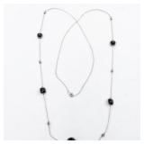 Black Spinel? & Marcasite Sterling Silver Station Necklace.