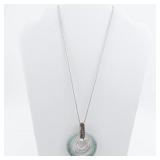Roman Glass Circle Sterling Silver Pendant Necklace .