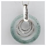 Roman Glass Circle Sterling Silver Pendant Necklace .