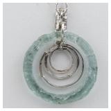Roman Glass Circle Sterling Silver Pendant Necklace .