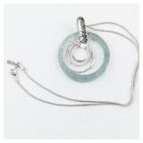 Roman Glass Circle Sterling Silver Pendant Necklace .