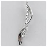 CZ Modern Twist Sterling Silver Pendant Necklace .