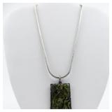 Abalone Rectangular Silver Plated Pendant Necklace .