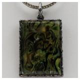 Abalone Rectangular Silver Plated Pendant Necklace .
