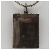 Abalone Rectangular Silver Plated Pendant Necklace .