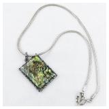 Abalone Rectangular Silver Plated Pendant Necklace .