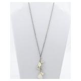 Mother Of Pearl Teardrop Silver Tone Base Metal Lariat Necklace .
