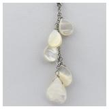 Mother Of Pearl Teardrop Silver Tone Base Metal Lariat Necklace .