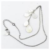 Mother Of Pearl Teardrop Silver Tone Base Metal Lariat Necklace .