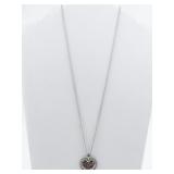 "Love" Heart Silver Tone Base Metal Pendant Necklace .