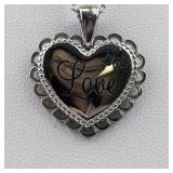 "Love" Heart Silver Tone Base Metal Pendant Necklace .