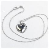 "Love" Heart Silver Tone Base Metal Pendant Necklace .