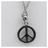 Reversable Peace Sign Silver Tone Base Metal Pendant Necklace .