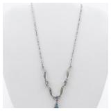 AVON March Birthstone "Aquamarine" Silver Tone Base Metal Lariat Necklace .