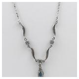 AVON March Birthstone "Aquamarine" Silver Tone Base Metal Lariat Necklace .