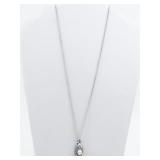 Blue Enamel & Pearl Silver Tone Base Metal Pendant Necklace .