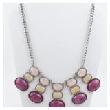 Pink Silver Tone Base Metal Bib Necklace.