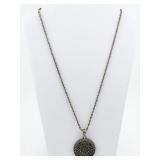 Purple Rhinestone Accented Flower Base Metal Pendant Necklace .