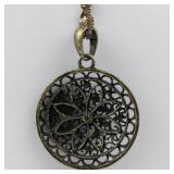 Purple Rhinestone Accented Flower Base Metal Pendant Necklace .