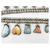 Greg Pat (Navajo) Turquoise & Spiny Oyster Sterling Silver Squash Blossom Necklace.