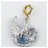Nolan Miller Rhinestone Accented Swan Aquamarine silver tone Base Metal charm.