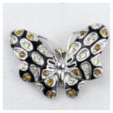 Nolan Miller Orange & White Rhinestone Accented Enameled Butterfly silver tone Base Metal charm.