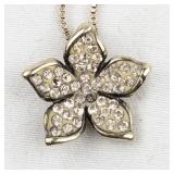 Pink Crystal Accented Flower Rose Plated Sterling Silver Pendant Necklace .