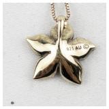 Pink Crystal Accented Flower Rose Plated Sterling Silver Pendant Necklace .