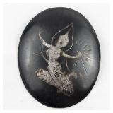 Large Oval Siam Dancer Goddess Niello Sterling Silver Brooch .
