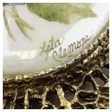 Hand painted Floral Victorian Gold Tone Base Metal Pin With Pendant.