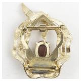 Textured Red Cabochon Gemstone Gold Tone Base Metal Brooch .