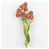 Three Pink Enamel Flower gold Tone Base Metal Brooch .